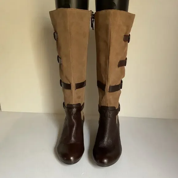 Vintage Buckle Knee High Boots Women's Leather Riding Boho Festival Sz 8 Retro - Picture 3 of 8